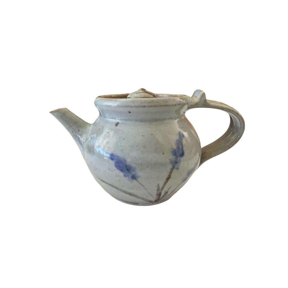 Studio Pottery Teapot 2009 Blue Grey Excellent Signed Handcrafted Wabi Sabi Art